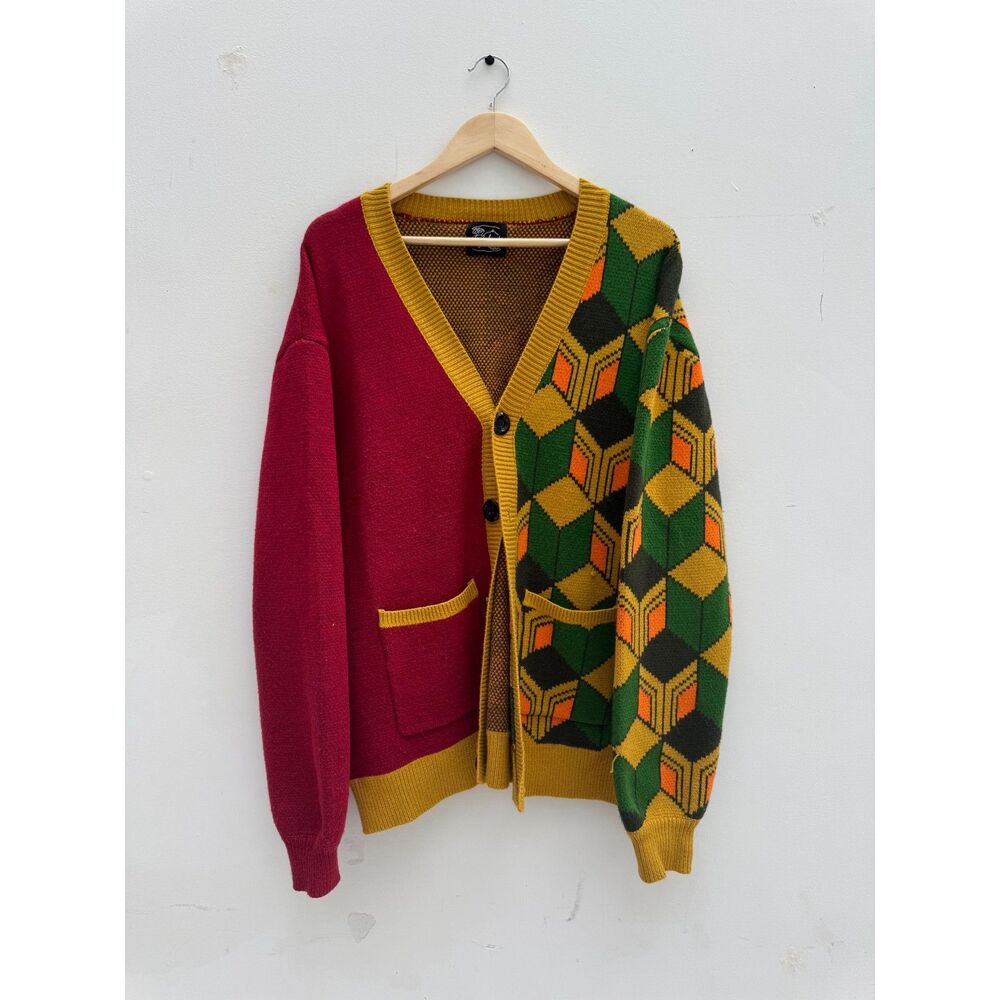 Steady Hands M/L Geometric Cube Colorblock Cardigan Retro Knit Sweater